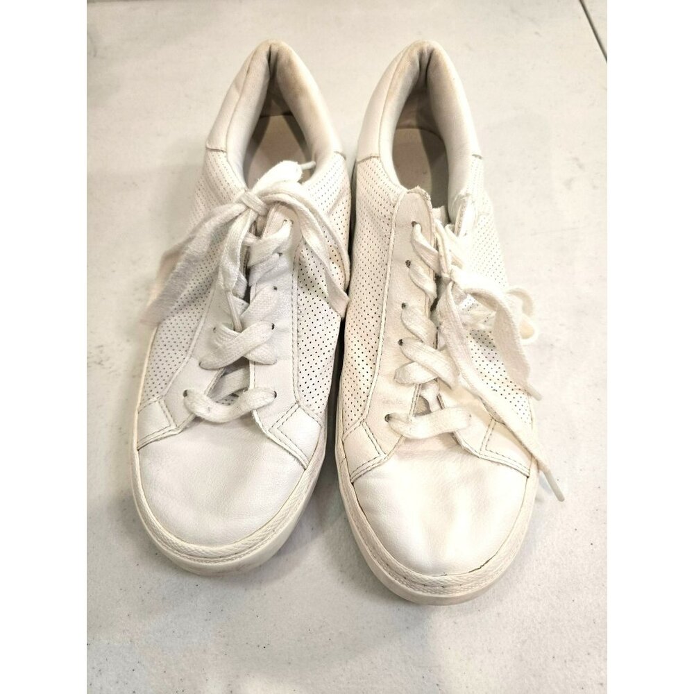 White Perforated Low Top Sneakers Tennis Utility Casual Minimalist Womens Sz 8.5